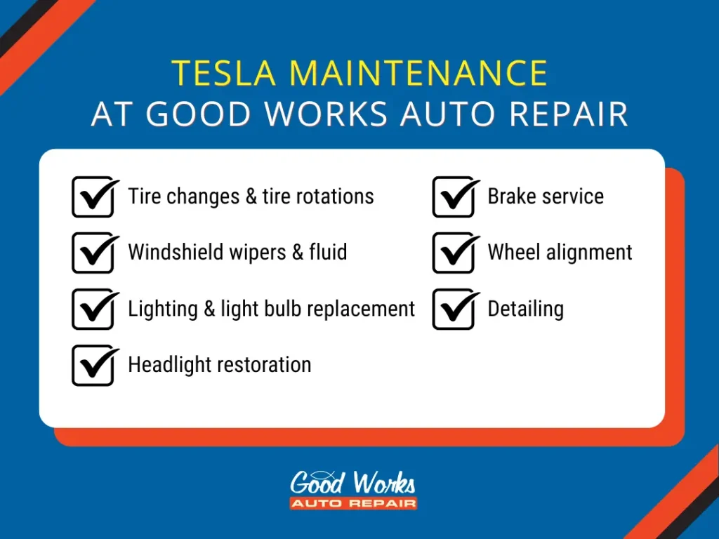 Tesla maintenance services at Good Works Auto Repair shop in Tempe, AZ